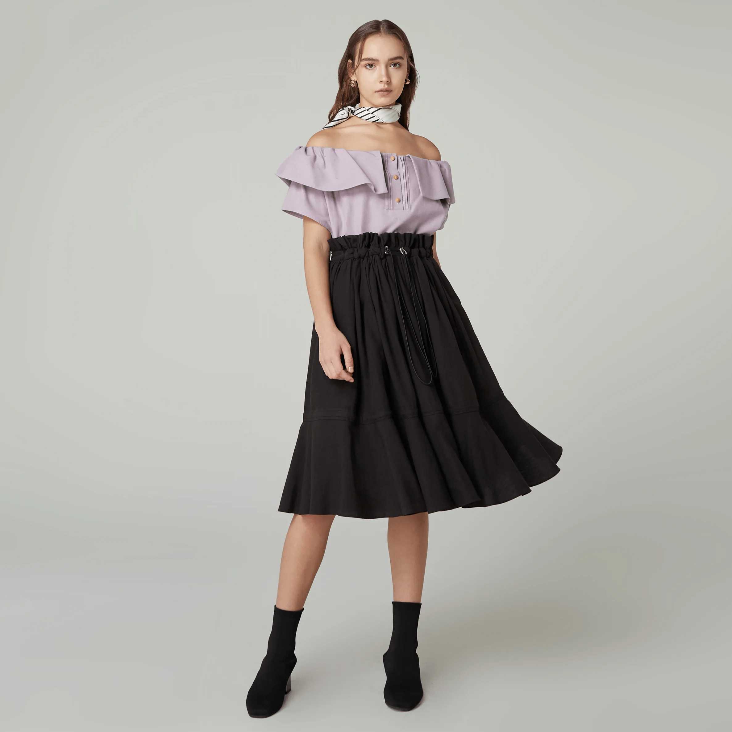 Tencel Wavy Skirt Decorated With Rubber Waistband-TAKTAI - TAKTAI