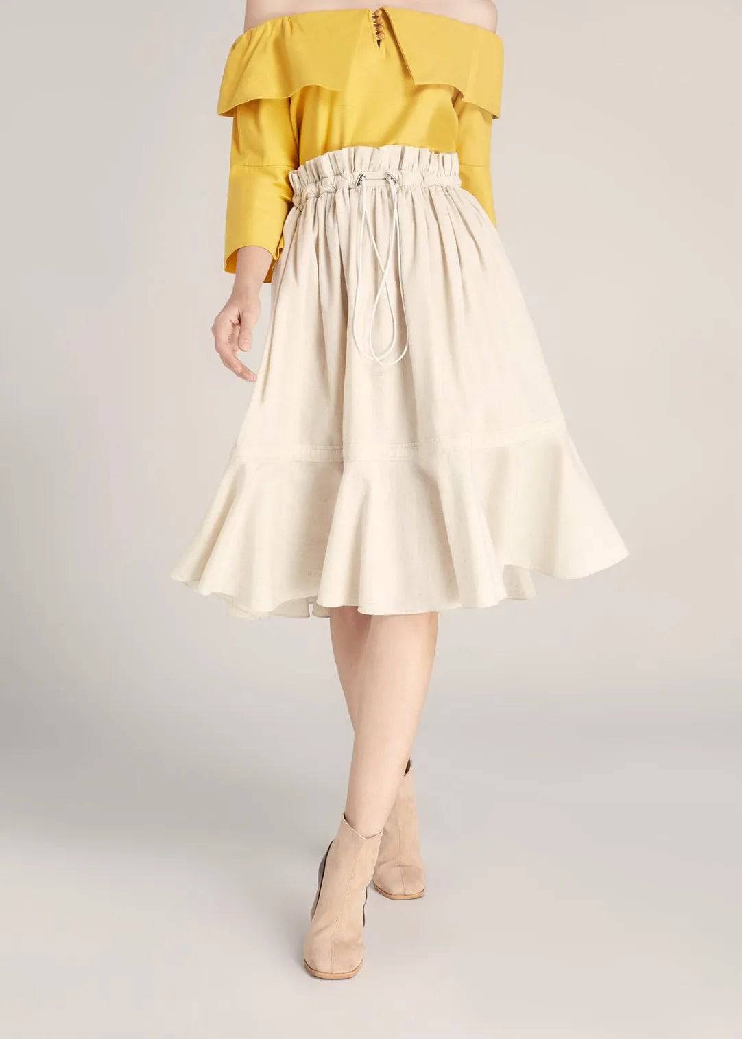 Tencel Wavy Skirt Decorated With Rubber Waistband-TAKTAI - TAKTAI